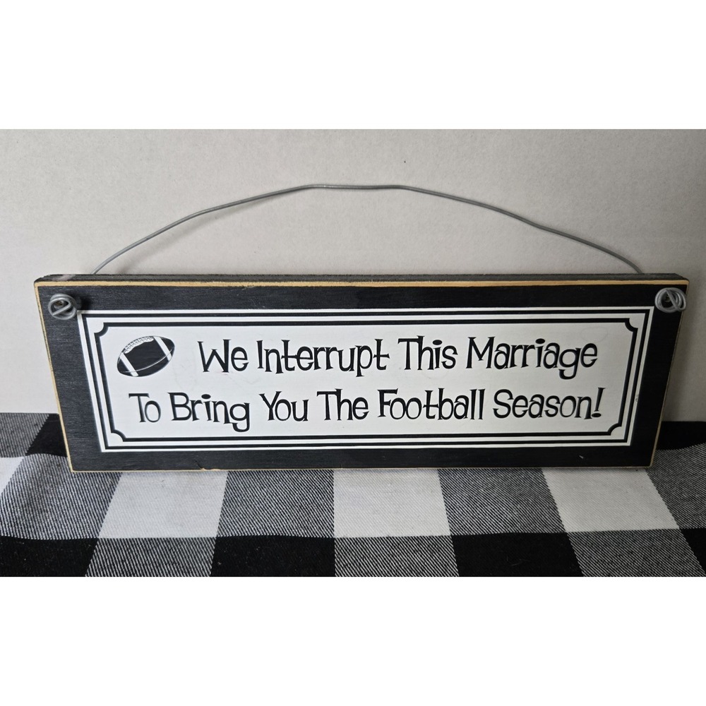 Football Themed Wall Hanging Plaque Home Decor w/ Metal Wire Hanger